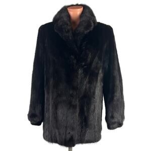 Luxury Genuine Mink Fur Coat Jacket Black Size Fits S-M